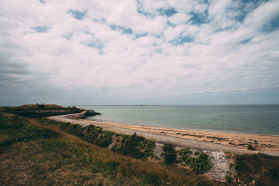 Scenic view of sea against cloudy sky