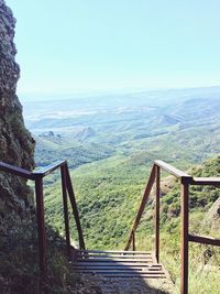 High angle view of steps leading towards mountain