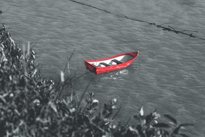 High angle view of toy floating on sea