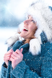 Portrait of a woman in snow