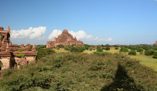 Panoramic view of trees and buildings against sky