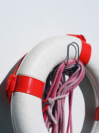 Close-up of buoy hanging on wall