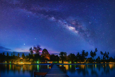 Scenic view of lake against sky at night