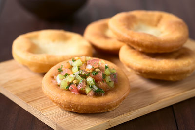 Close-up of served food on table