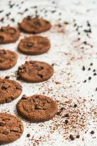 Close-up of chocolate chip cookies on table