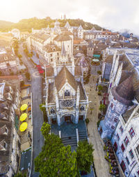 High angle view of townscape against sky