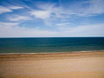 Scenic view of sea against blue sky