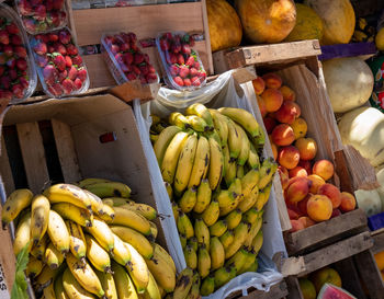 High angle view of fruits for sale in market