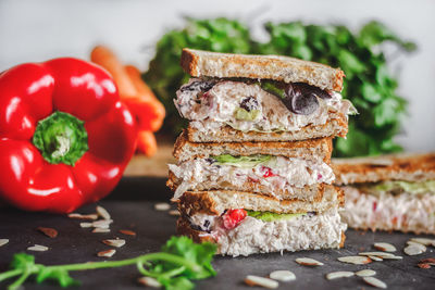 Stacked chicken salad sandwich