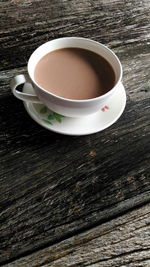 High angle view of coffee on table