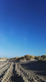 Scenic view of beach against blue sky