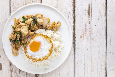 Directly above shot of food in plate on table