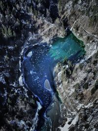 High angle view of rocks in river