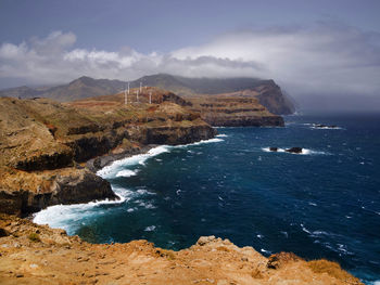 Scenic view of sea against cloudy sky