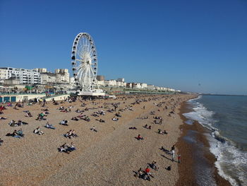 View of beach against clear sky