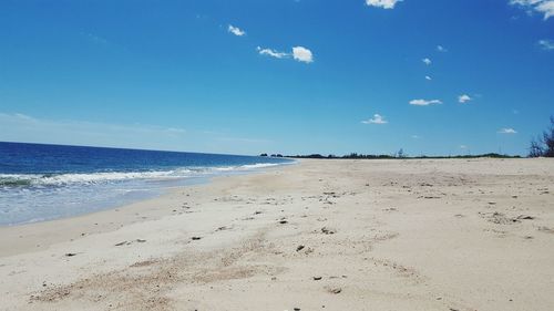 Scenic view of beach against blue sky