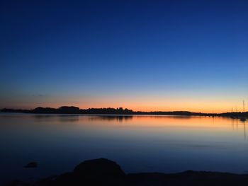 Scenic view of calm lake at sunset