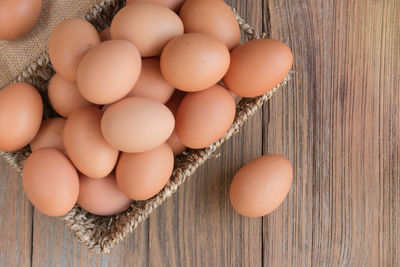 High angle view of eggs on table