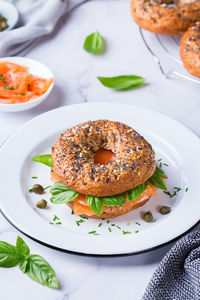 High angle view of food in plate on table