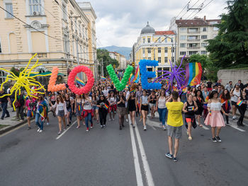 Group of people in city street