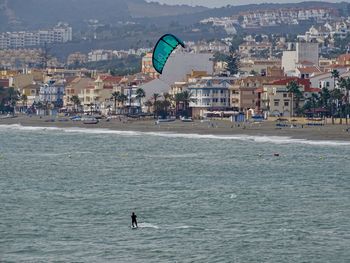 Kite surfing on the sea at casares costa spain