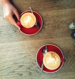 High angle view of coffee cup on table