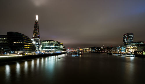 Illuminated buildings in city at night