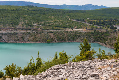 Scenic view of lake and mountains