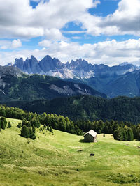 Scenic view of landscape and mountains against sky