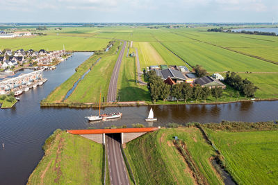 Aerial from ie aquaduct near woudsend in friesland the netherlands
