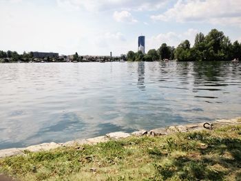 Scenic view of lake against sky