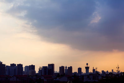 City skyline at sunset