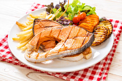 Close-up of food in plate on table