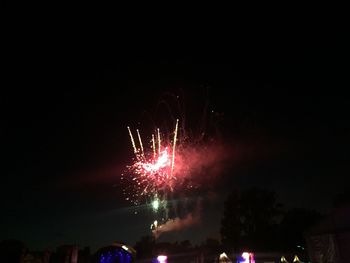 Low angle view of firework display at night