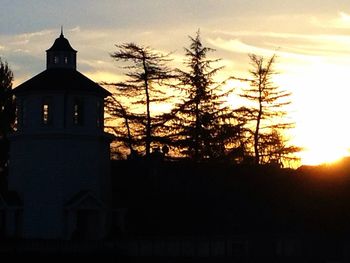 Buildings against sky at sunset