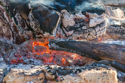 Close-up of fire on rock