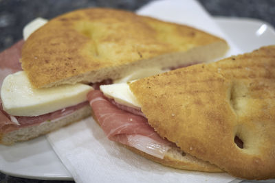 High angle view of bread in plate