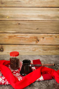 High angle view of drink on table