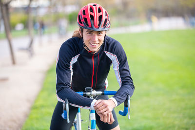 Portrait of male athlete on bicycle