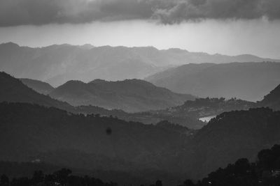 High angle view of mountains against sky