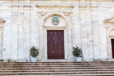 Low angle view of ornate entrance of historic building