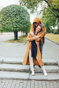 Couple romancing in winter