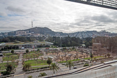 Golden gate park against cloudy sky seen from de young