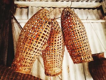 Close-up of clothes hanging at home