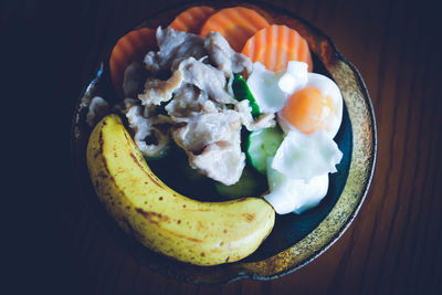 Directly above shot of breakfast served on table