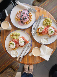 High angle view of food on table