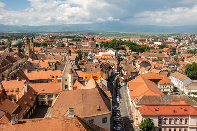 High angle view of townscape against sky
