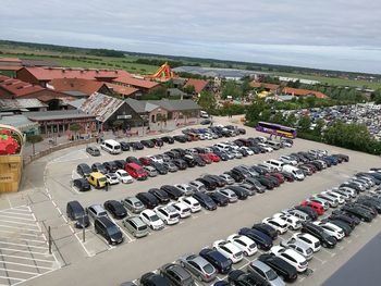 High angle view of cars on road in city