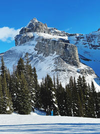 Scenic view of snowcapped mountains against clear sky