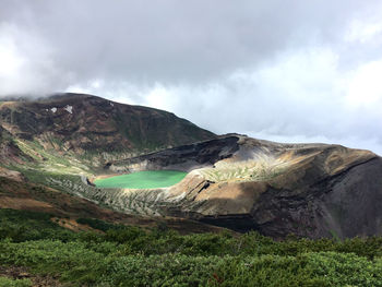Scenic view of volcano lake at zao mountain, japan